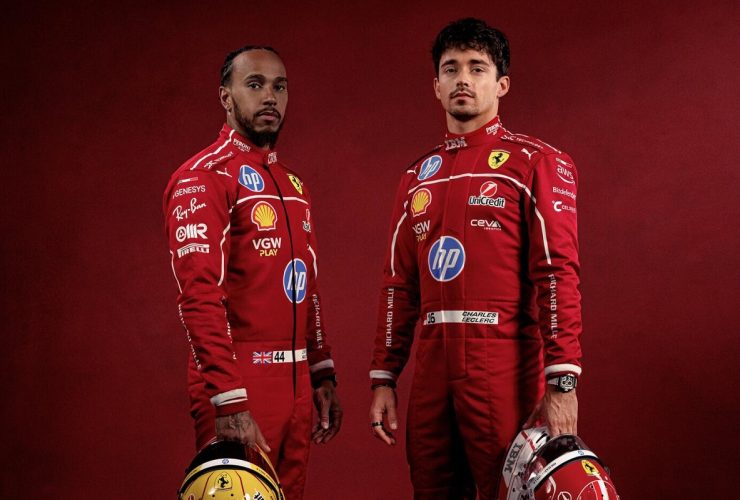 Lewis Hamilton, Charles Leclerc Unveil 2025 Scuderia Ferrari HP Race Suit